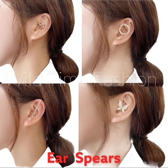 Glittery Ear Pin Hook Ear Cuff Earring - Picture 2 of 4